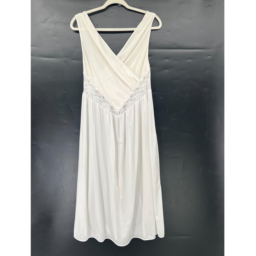 Adonna vintage romantic coquette slip nightgown lace chemise princess white L